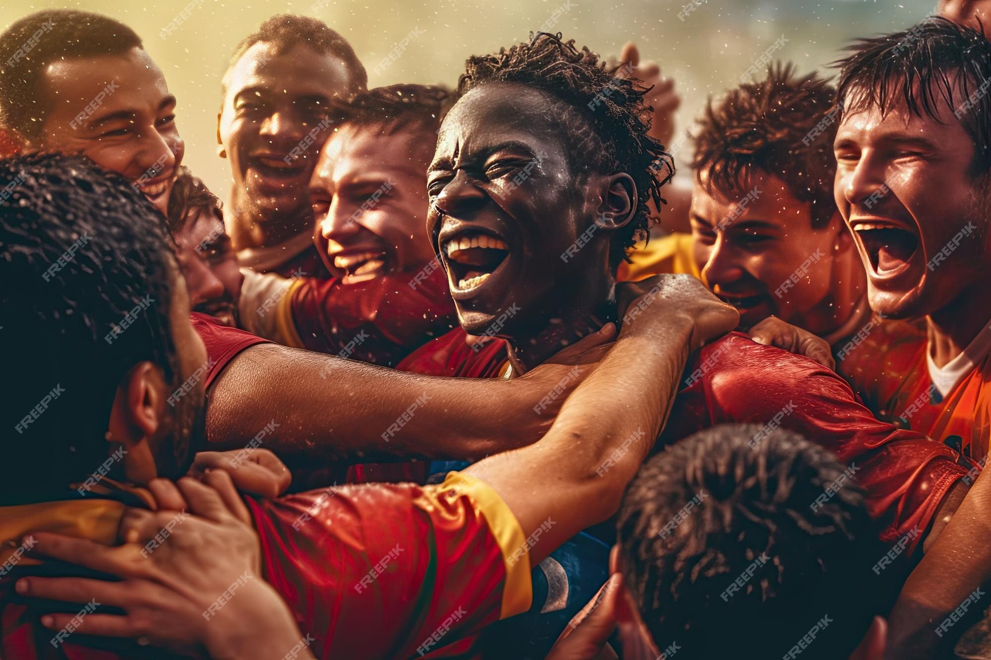 Dois Jogadores Futebol Abraçando Forma Amigável fotos, imagens de © olly18  #177413090