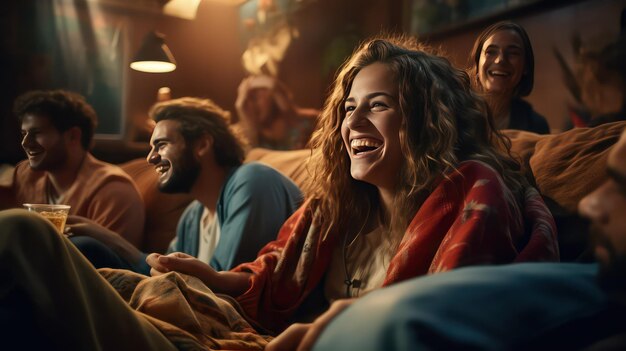 Foto um grupo de jovens a divertir-se e a beber cerveja.