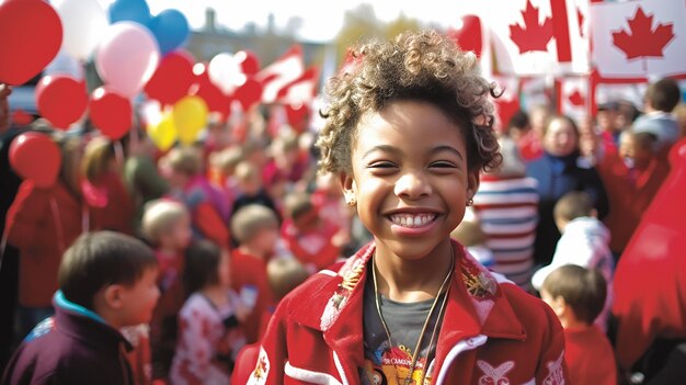 Um grupo de jovens celebrando o Dia do Canadá