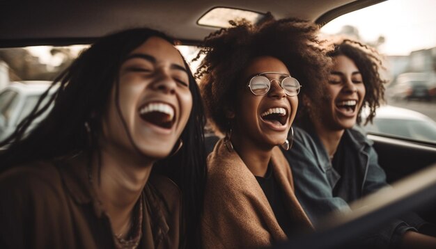 Foto um grupo de jovens despreocupados em uma viagem gerada por ia