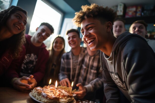 Foto um grupo de jovens estava a desfrutar de uma festa numa casa.