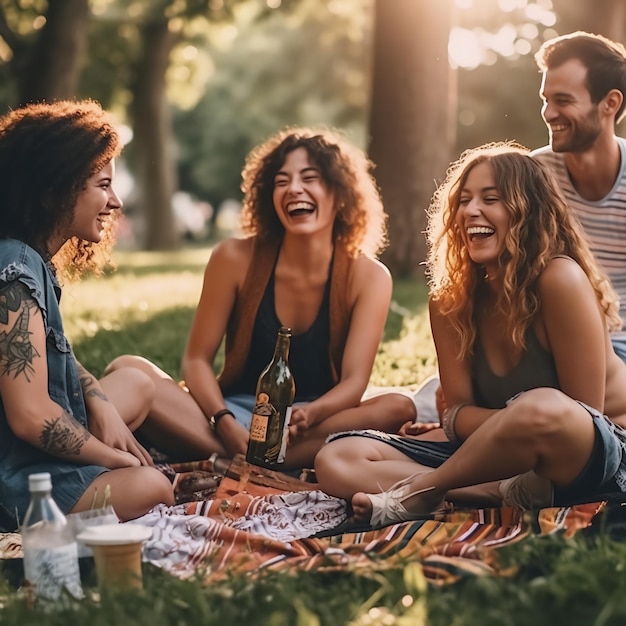 um grupo de jovens passeando no jardim