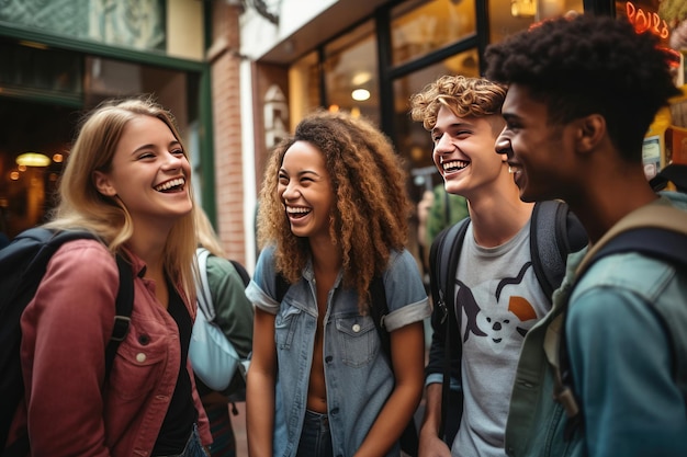 Um grupo de jovens socializando e aproveitando a companhia uns dos outros