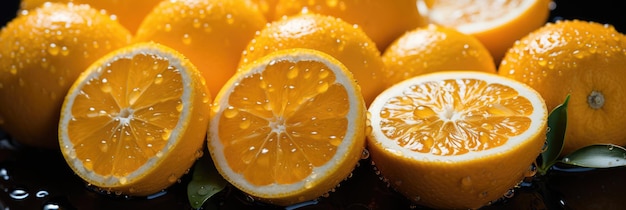 Um grupo de laranjas com gotas de água sobre elas