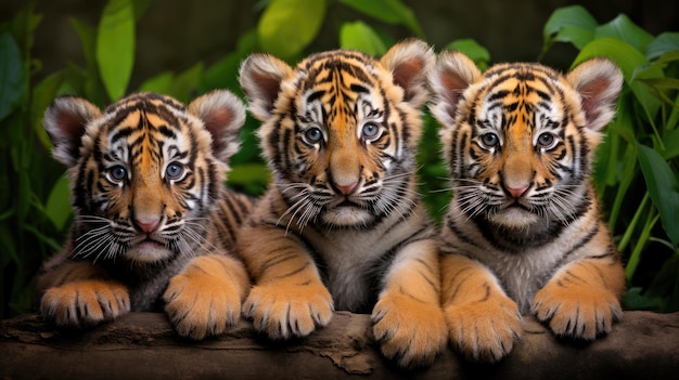 Um grupo de lindos filhotes de tigre