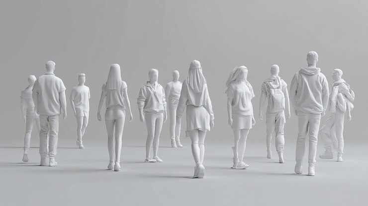 Foto um grupo de manequins com um vestindo um terno e o outro com o outro no meio