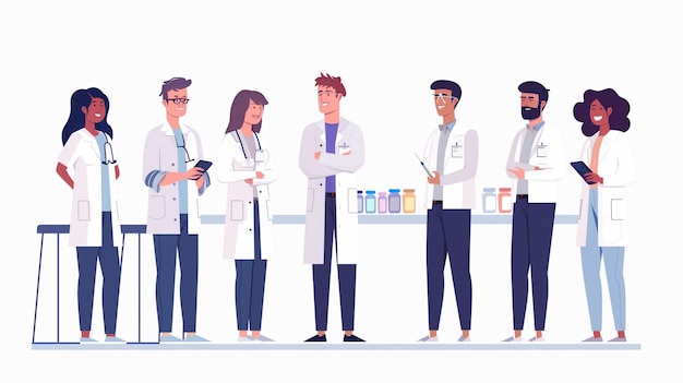 Um grupo de médicos de pé juntos.