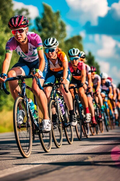 Foto um grupo de mulheres ciclistas trabalhando juntas em uma corrida