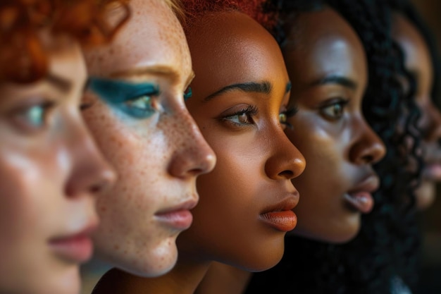 Um grupo de mulheres com olhos de cores incrivelmente diferentes estão juntas mostrando a beleza da diversidade e individualidade