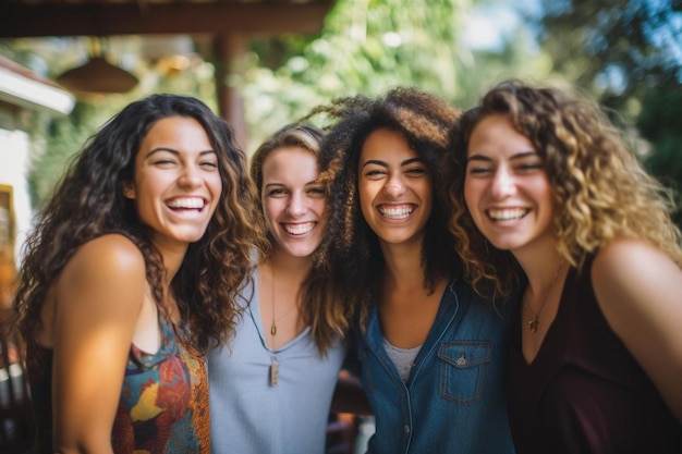 Foto um grupo de mulheres de pé umas ao lado das outras