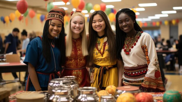 Foto um grupo de mulheres jovens em solidariedade e apoio umas às outras