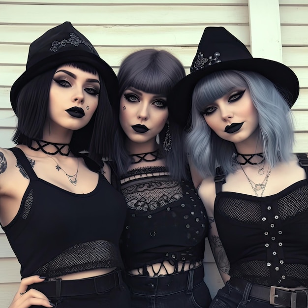 um grupo de mulheres vestindo roupas pretas e pretas