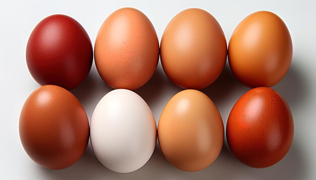 Um grupo de ovos com um que tem um ovo no meio