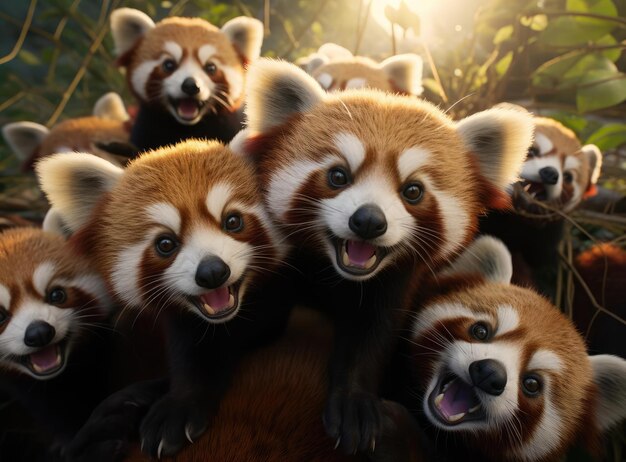 Um grupo de pandas vermelhos