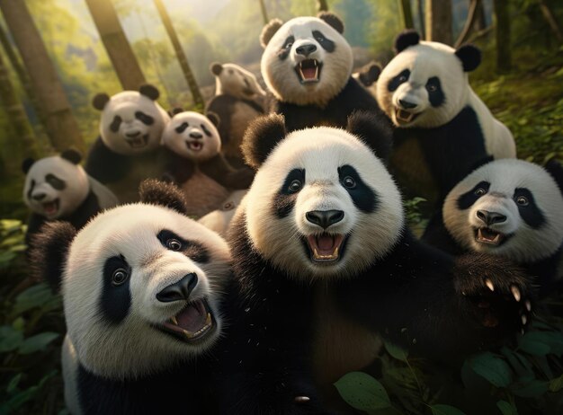 Um grupo de pandas