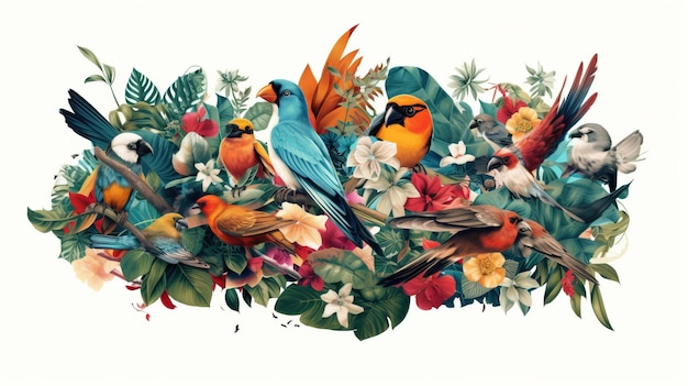 Um grupo de pássaros em um galho Generative AI Art