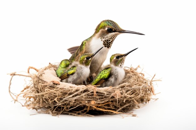 Foto um grupo de pássaros sentados num ninho