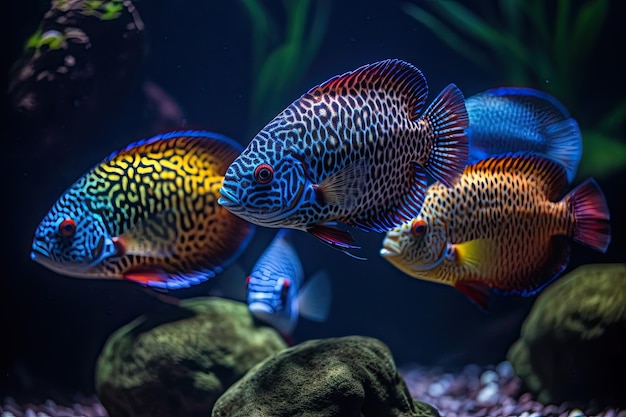 Um grupo de peixes nadando em um aquário Generative Ai