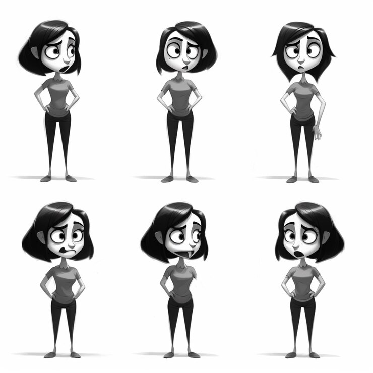 Foto um grupo de personagens de desenhos animados de uma mulher com diferentes expressões generativas ai