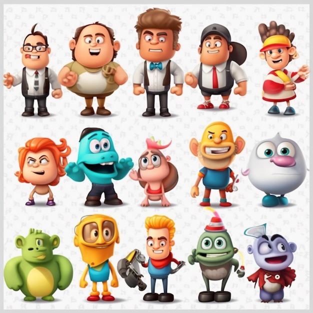um grupo de personagens de desenhos animados são posados em uma variedade de poses generativa ai