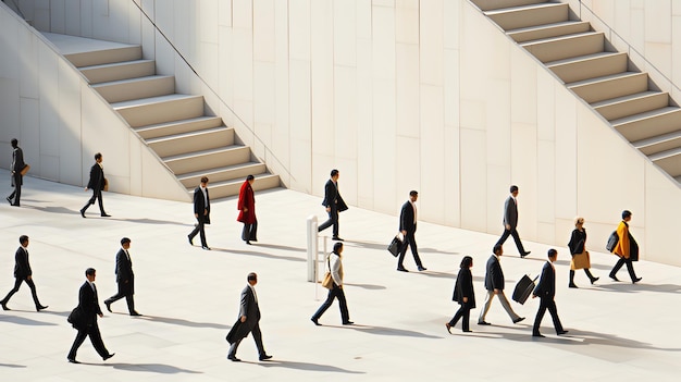 um grupo de pessoas a caminhar num edifício