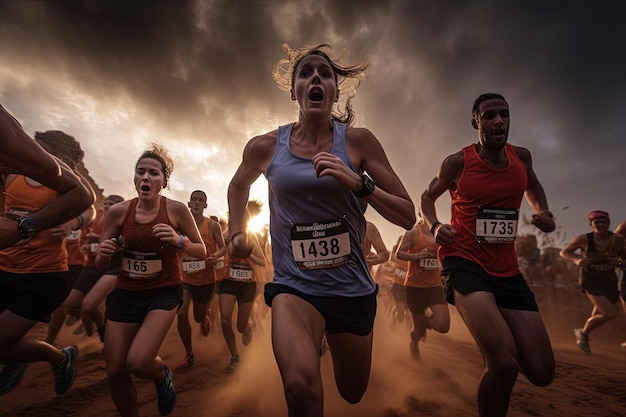 Um grupo de pessoas a correr numa corrida