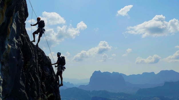 Um grupo de pessoas a escalar uma montanha Um grupo de caminhantes numa montanha