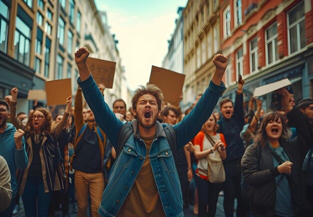 um grupo de pessoas a fazer um protesto