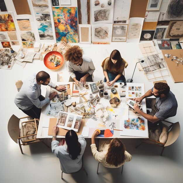 Um grupo de pessoas à mesa.