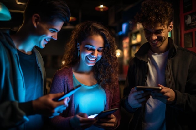 Foto um grupo de pessoas a olhar para um telemóvel