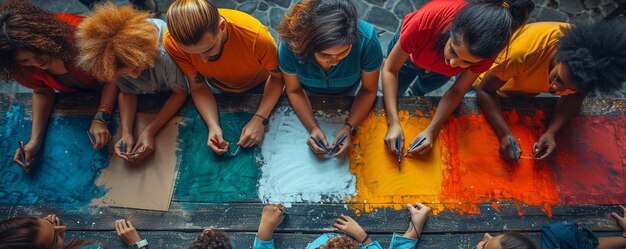 Foto um grupo de pessoas a tomar resoluções juntas papel de parede