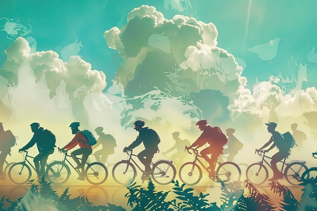 Um grupo de pessoas andando de bicicleta por uma floresta