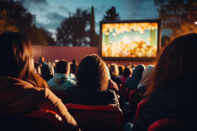 Um grupo de pessoas assistindo a um filme em uma tela grande Soncept Experiências de cinema em casa Eventos de cinema Festivos Vendo hábitos de espectadores Construindo comunidades de cinema