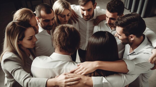 Um grupo de pessoas com camisas brancas forma um círculo, um deles está vestindo uma camisa branca e o outro está vestindo uma camisa branca.