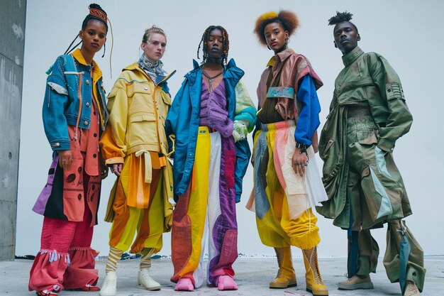 Foto um grupo de pessoas com roupas coloridas e a palavra tuk na parte de baixo