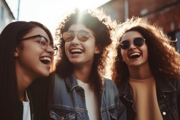 Foto um grupo de pessoas de diferentes nacionalidades rindo diferentes idades nacionalidades se divertindo juntos se divertindo juntos rindo sorrindo prazer relaxamento respeito paz generative ai