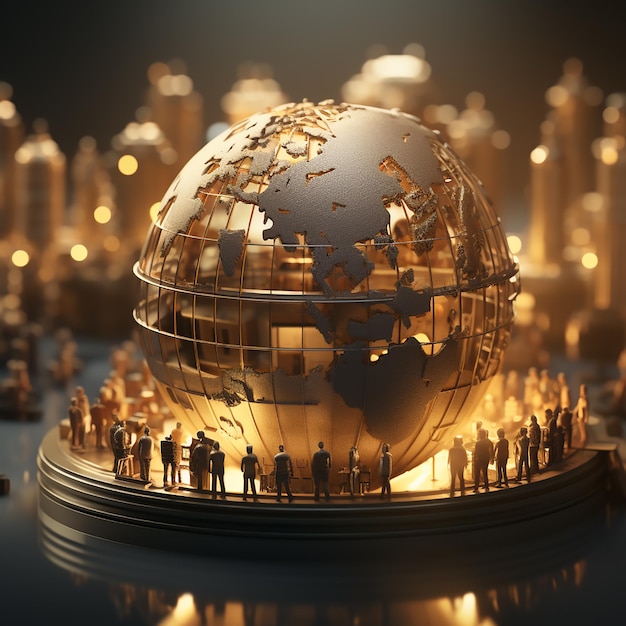 Foto um grupo de pessoas em pé em torno de um globo dia mundial da população