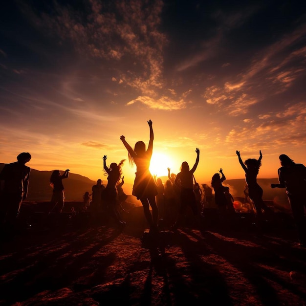 Foto um grupo de pessoas em pé no topo de uma praia arenosa