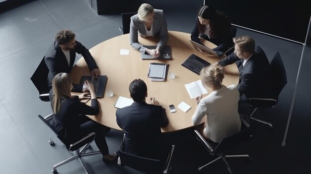 Um grupo de pessoas em torno de uma mesa redonda