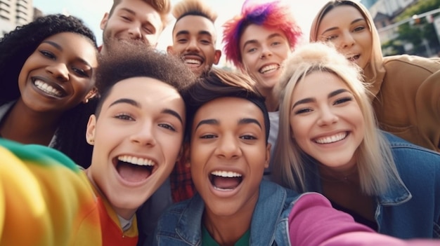 um grupo de pessoas em uma festa de orgulho gay ao ar livre