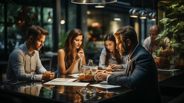 Um grupo de pessoas em uma sala de reunião