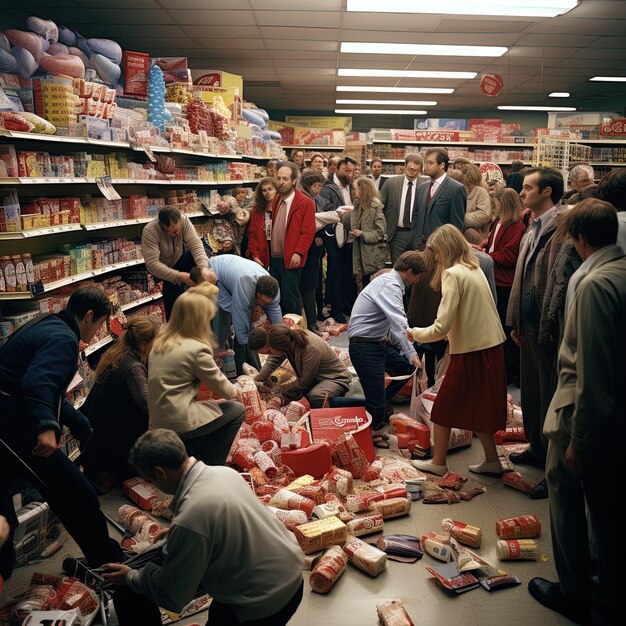 Um grupo de pessoas está fazendo compras em uma loja com um sinal que diz não comer