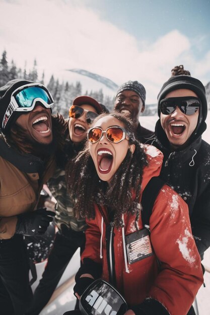 Foto um grupo de pessoas está posando para uma foto na neve