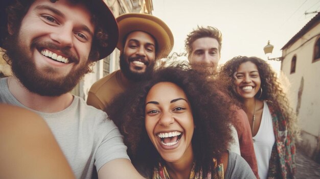 um grupo de pessoas está tirando uma foto com os braços uns em volta dos outros