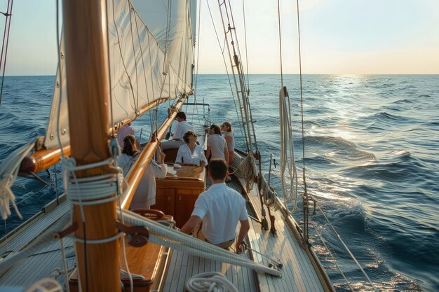 Foto um grupo de pessoas montadas na parte de trás de um barco