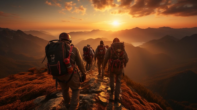 Foto um grupo de pessoas nas montanhas.