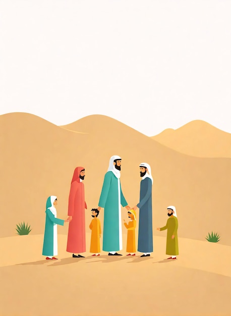 Um grupo de pessoas no deserto.
