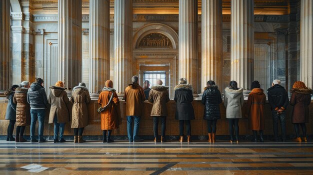 um grupo de pessoas olhando para uma grande janela na catedral