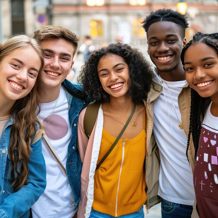 Foto um grupo de pessoas posando para uma foto com a palavra "im" citada