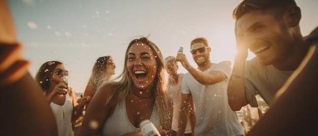 Foto um grupo de pessoas próximas umas das outras na praia